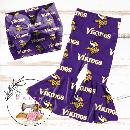 Vikings baby bummies, Headwrap or flare pants