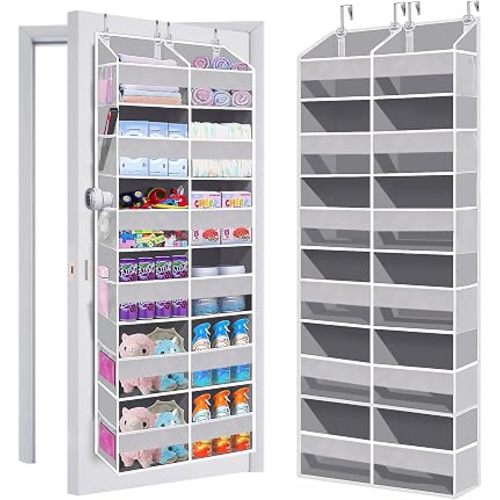 UVIAHOMI Heavy Duty Over The Door Organizer 6 Tiers, Extra Large Behind Door Storage of 12 Front & 12 Mesh Pockets, 80lb Weight Capacity, Hanging Doors Storage for Closet Bedroom Nursery, Light Gray