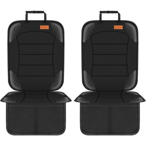 Car Seat Protector for Child Seat Cushion for Leather and Fabric Seats, 2 Mesh Pockets, Non-Slip Backing, Carseat Protectors for Vehicles, Baby, Pets (2 Pack)