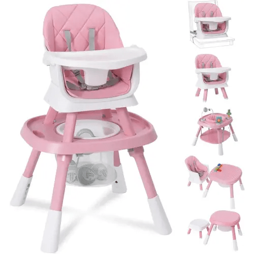 Babyliebe 15-in-1 Baby High Chair, Convertible Highchair for Babies and Toddlers with Activity Center, Booster Seat, Building Block Table, Toddler Chair with Safety Harness, Removable Tray (Pink)