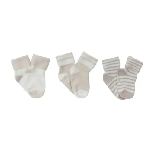 Bilbi 3 Pack Cozy Turn Top Sock Stripe Natural | Baby Bunting AU