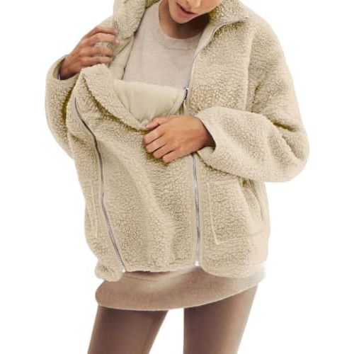 Maternity Coat Winter Cozy Mom Coats Fuzzy Sherpa Jacket