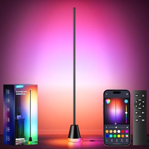 RGBIWC Corner Floor Lamp, Smart Ambient LED Light, Black