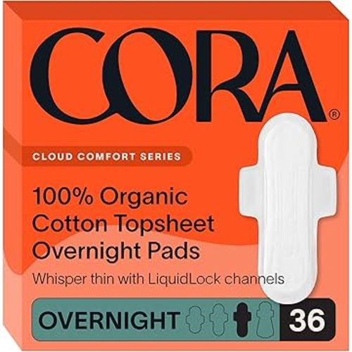Cora 100% Organic Cotton Topsheet Pads (36 Overnight Pads)