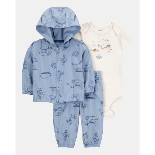 Baby Dog 3-Piece Cardigan Set - Blue/White