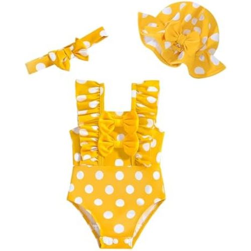 Baby Girl Swimsuit Infant Summer One-Piece Bathing Suit with Hat Ruffle Beach Tankini Bikini Toddler Swimwear