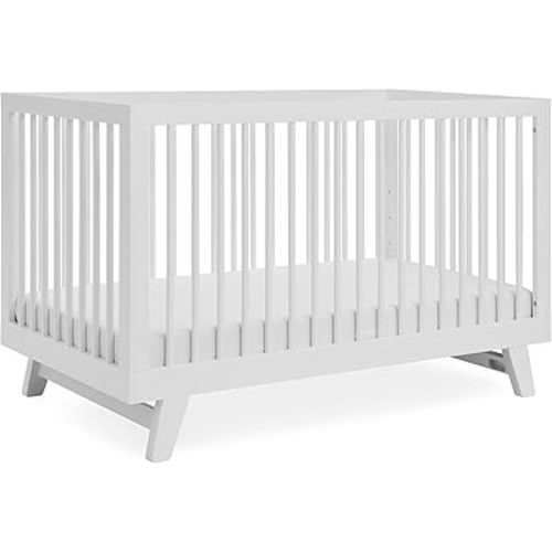 3-in-1 Astin Convertible Baby Crib - Wooden Baby Crib, Grows with Your Baby, Converts to Toddler Bed & Day Bed, 4 Adjustable Support Base Height | White
