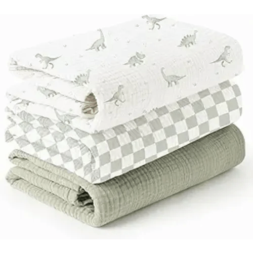 Konssy 3 Pack Muslin Swaddle Blankets for Unisex, Newborn Receiving Blanket, Large 47 x 47 inches, Soft Breathable Muslin Baby Swaddles for Boys & Girls