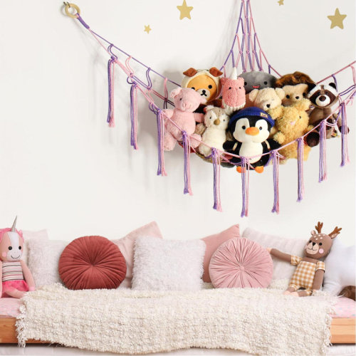 Dakota Fields Large Stuffed Animal Hammock Corner Net For Toys Storage Hanging Stuff Animal Organizer Holder Pink Purle Girls Room Bedroom Boho Nursery Decor | Wayfair