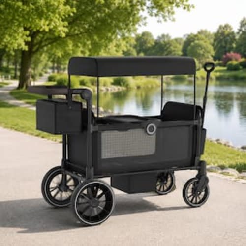 2 Seater Stroller Wagon for Kids Folding Double Wagon Stroller with Canopy 5 Point Harness Push Pull Handle