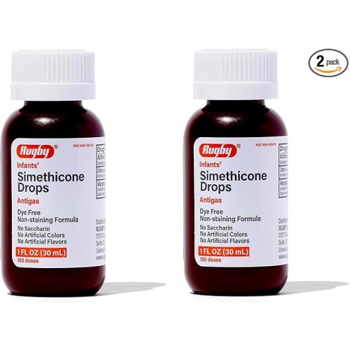 Rugby Dye-Free Infants' Gas Drops - Simethicone 20 mg Liquid Drops for Newborns, Babies, Toddlers, and Kids - Fast Relief from Gas Discomfort - No Artificial Colors or Flavors - 1 Fl. Oz. (2 Pack)