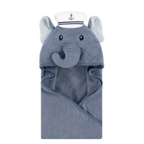 Hudson Baby Infant Boy Cotton Poly Animal Face Hooded Towel, Sailor Elephant, One Size
