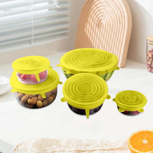 6pcs Reusable Silicone Lids Upgrade Covers for Food Storage – Reusable Airtight Silicone Stretch Lids & Food Covers for Containers Yellow