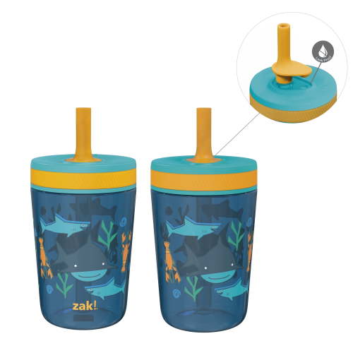 Zak Designs Toddler Cups, 15oz, Silicone Straw, Durable Plastic, Underwater Design