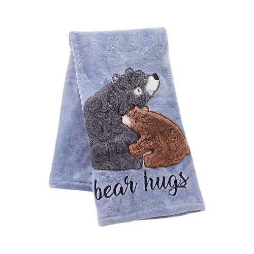 Levtex Baby - Rowan Plush Blanket - Appliqued and Embroidered Bears on Blue Plush - Blue, Brown, Black - Nursery Accessories - Blanket Size: 30 x 40 in.
