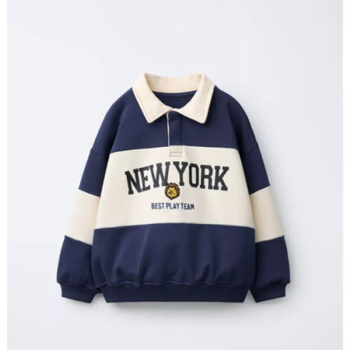EMBROIDERED ANIMAL STRIPED POLO SWEATSHIRT - Ecru / Blue | ZARA United States