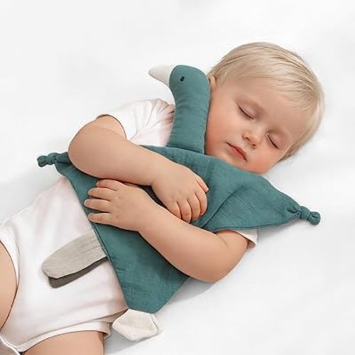 Baby Lovey Muslin Cotton Baby Security Blanket Soft Breathable Lovies for Babies Gifts for Newborn Infant Toddler Boys and Girls, Swan Blue