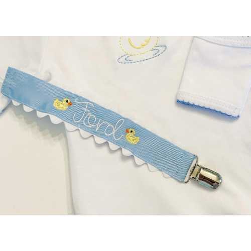 Embroidered Pacifier Clip. Blue Pacifier Clip. Monogram Baby Gift.
