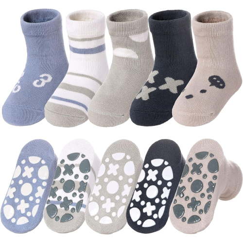 Toddlers Non Slip Socks with Grips Baby Girls Boys Anti Skid Crew Cotton Gift Socks for Infants Kids