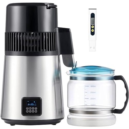 CO-Z Water Distiller for Home, 1350W 4L Distilled Water Machine with Control Panel & Glass Container, 1.1 Gal. Stainless Steel Water Distilling Equipment with Essential Oil Wine Modes