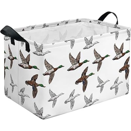 Mallard Duck Storage Basket, Collapsible Waterproof Canvas Organizer Bin, Funny Rectangular Kids Toys Storage Box Cute Mallard Duck Decor, Shelf Baskets for Closet Bedroom Office Dorm (Brown)