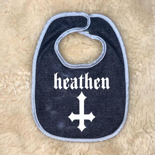 Heathen Baby Bib by 101 Damnations Shop, Atheist Punk Emo Satanic Rude Funny Gothic Bodysuit, Unisex Infant Newborn Toddler Shower Gift
