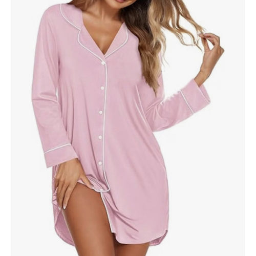 Ekouaer Womens Nightgown Long Sleeve Nightshirt Soft Button Down Sleepshirt