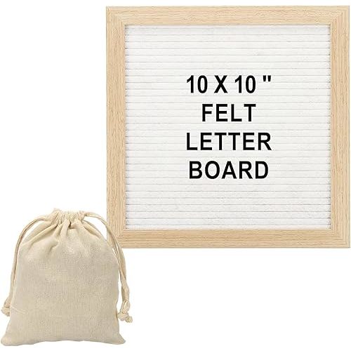 PATIKIL Felt Letter Board, 10x10Inches White Wooden Changeable Message Board with Storage Bag Stand for Kitchen Menu Farmhouse Decor Notes, Black