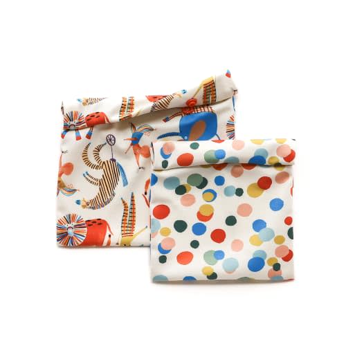 Esembly Snack & Sammy Pouches, Circus, 2-Pack | Reusable Snack & Sandwich Bags for Lunches, Travel & Food Storage, Washable and Leak Resistant