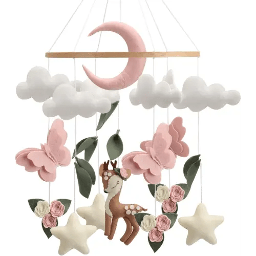 Deer Baby Mobile Girl Butterflies Nursery Mobile Baby Shower Gift Flowers Baby Mobile
