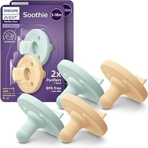 Philips Avent Soothie Baby Pacifiers - 100% Silicone Pacifiers for Babies 3-18 Months, One-Piece Design, BPA-Free, Extra Durable, Green, 4 Pack, Model SCF192/45