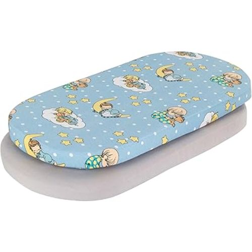 Bassinet Sheets 2-Pack 100% Cotton Jersey Knit, Precious Moments and Solid Gray Fitted Sheets for Baby Boy Bassinet, Compatible with Brands Bassinet Bedside Co-Sleeper Lounger Oval Rectangle Mattress