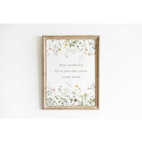 How Wonderful Life Is Now That You're in the World Nursery Wall Art Sage Green Nursery Botanical Baby Girl Room Decor Floral Nursery STF3-A1