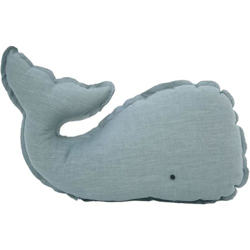 Marble Empire Whale Pillow Linen, Blue Whale Throw Pillows with Free Style Edge,Coastal Ocean Decorative Pillow for Couch Sofa (18.5 inch)