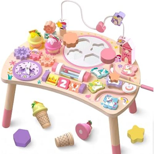 Wooden Activity Table, Montessori Busy Board for Toddlers 1-3