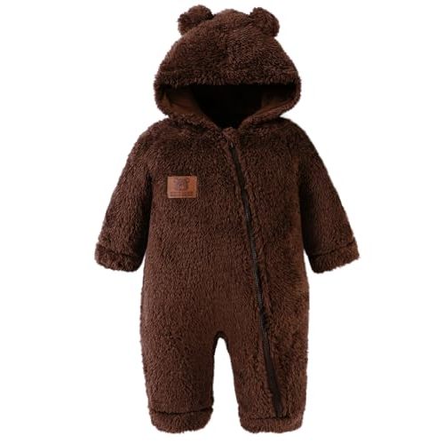 Redair Baby Winter Clothes Baby Onesie Plush Hooded Newborn Outfit Infant Costume for Newborn Boys Girls 0-18 Months