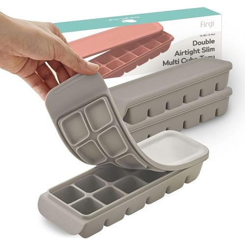 Silicone Freezer Trays with Lid,2ea 0.7oz 12 Cube-Leak Proof Silicone Freezer molds for Homemade Baby Food Breastmilk, Purees, Vegetables, Fruit, Baby Food Jars Ice Tray with Lid BPA Free Gray