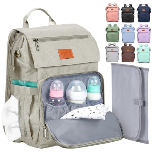 Baby Shower Gifts Diaper Bag Backpack, Baby Diaper Bag, Large Baby Bag for Boys & Girls, Waterproof, 16 Pockets, Insulated Bottle Holders, Durable,Travel-Friendly & Lightweight,Easy Organization,Beige