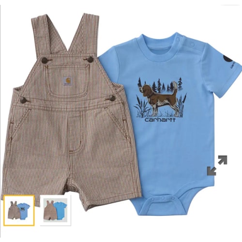 Boys' 2-Piece Short Sleeve Bodysuit & Brown Stripe Shortall Set (Baby) | T-Shirts Under $35 | Carhartt