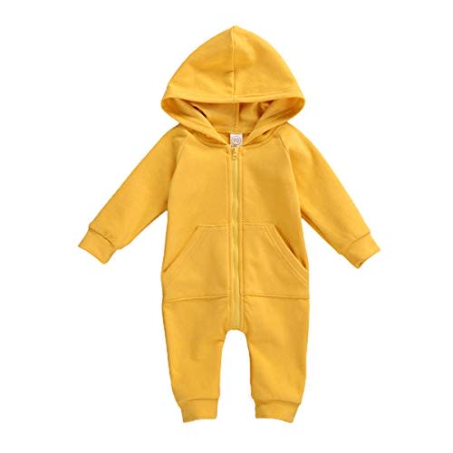 Newborn Baby Boy Girl Long Sleeve Romper Onesie Toddler Infant Fall Winter Zipper Hooded Clothes