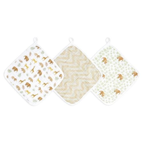 aden + anais Essentials Washcloth 3-Pack, Super Soft 100% Cotton Muslin, Gentle on Skin, 3 Absorbent 11x11 Layers, Softer with Every Use, Perfect for Babies, Infants, Toddlers, Tanzania