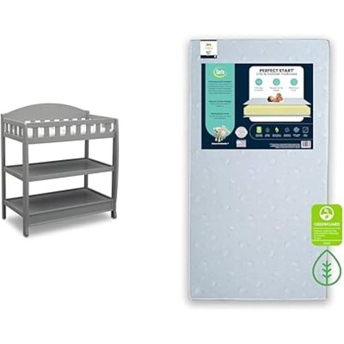 Delta Children Infant Changing Table with Pad, Grey & Serta Perfect Start Dual Sided Baby Crib Mattress & Toddler Mattress - Waterproof