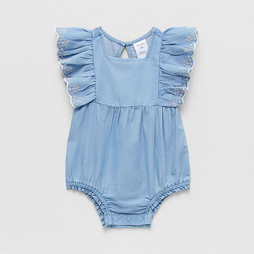 Okie Dokie Chambray Baby Girls Sleeveless Romper, Color: Light Wash - JCPenney