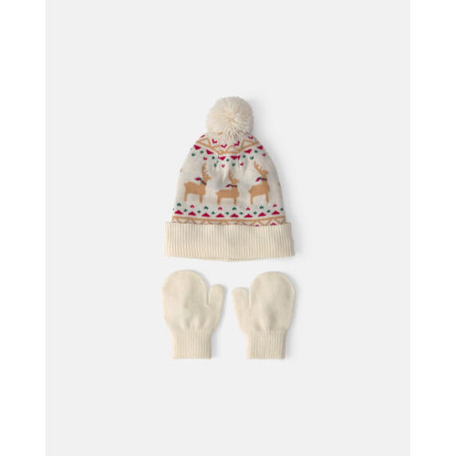 Baby 2-Piece Fair Isle Christmas Beanie & Glove Set - Cream | Carter's
