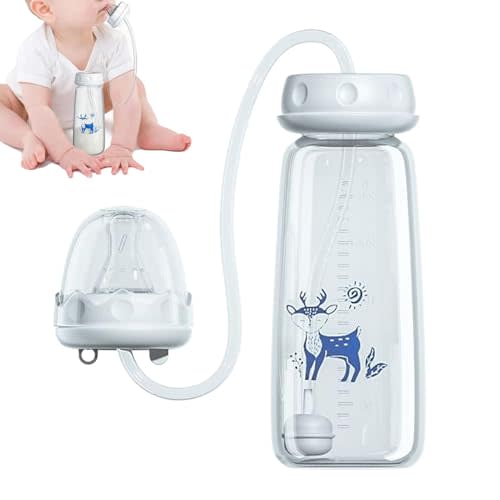 3-in 1 Anti-Colic Babys Bottles, 240ML Hands-Free Babys Milk Bottle with Fast-Flow Nipple, Leakproof Portable Silicone Kids Water Bottle, Suitable for Babiess 3 Months