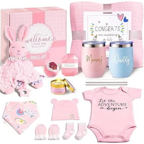 New Mom Gift Basket – First Time Mom Care Package, New Parents Gifts for Couples with Baby Clothes & Tumblers, Pregnancy Gifts for Expecting Mom, Gender Reveal Presents for Parents to Be