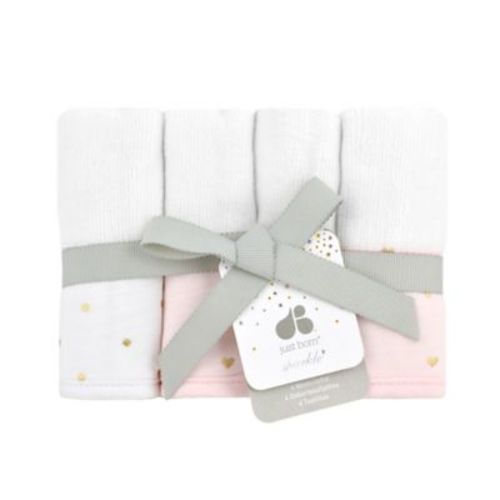 Just Born® Sparkle 4-Pack Washcloths in Pink - PINK - TOWEL