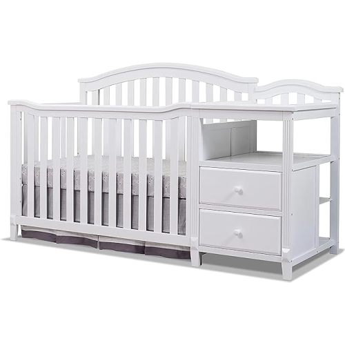 Sorelle Furniture Berkley Crib and Changer with Slat Panel Back Classic -in- Convertible Diaper Changing Table Non-Toxic Finish Wooden Baby Bed Toddler Childs Daybed Full-Size Nursery - White
