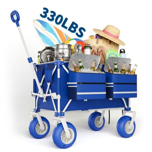 Heavy Duty Beach Cart, Collapsible Folding Utility Wagon, Large Capacity Outdoor Garden Cart with Carbon Steel Frame for Camping Picnic Lawn