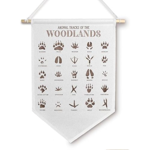Forest Animal Tracks Canvas Banner - Forest Animal Tracks Wall Art, Nursery Pennant Flags, Wildlife Nursery Decor, 11 X 15 Inch